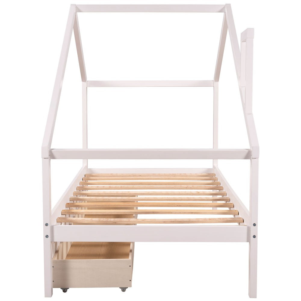 White Wood Twin Four Poster Bed Frame