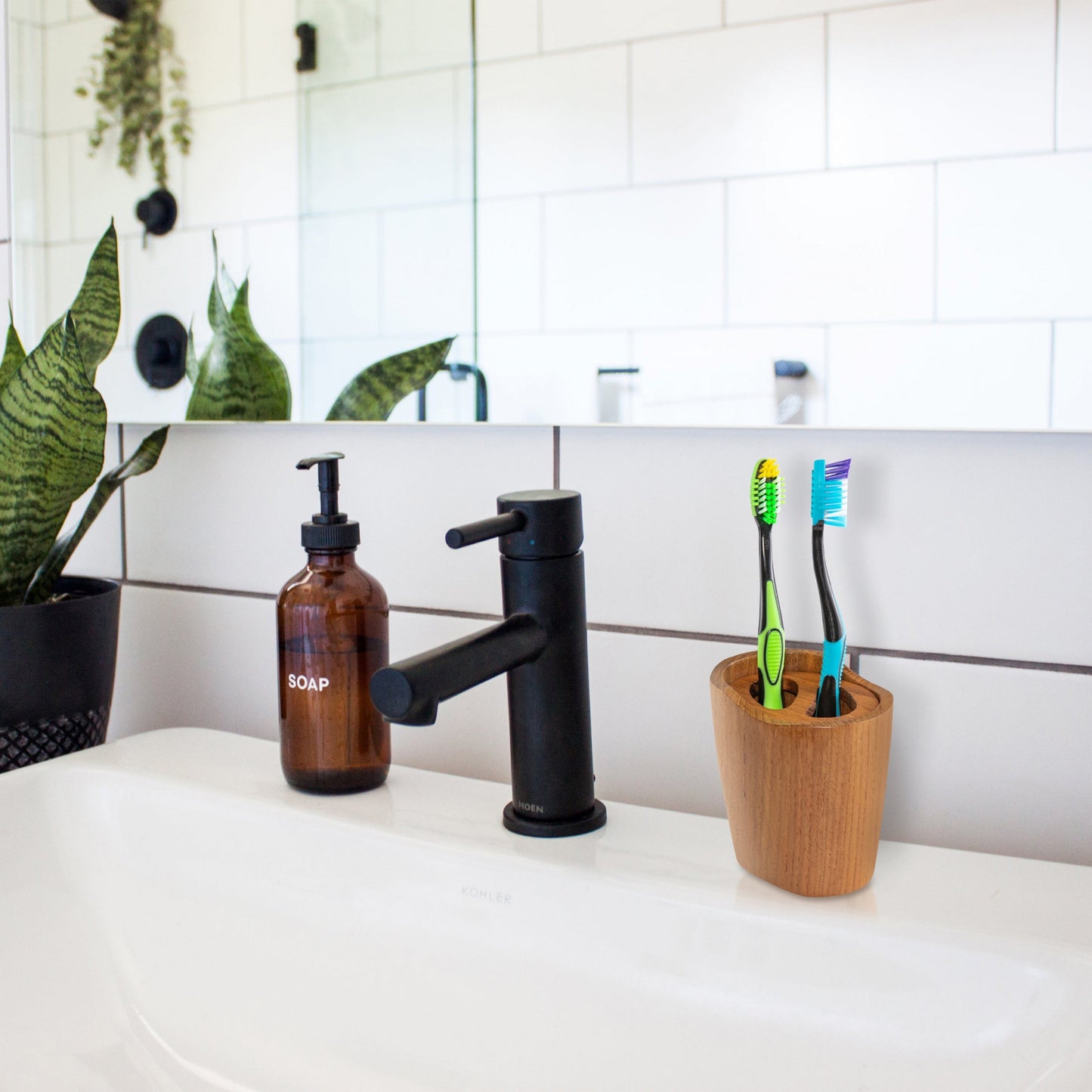 Traditional Solid Teak Oval Toothbrush Holder