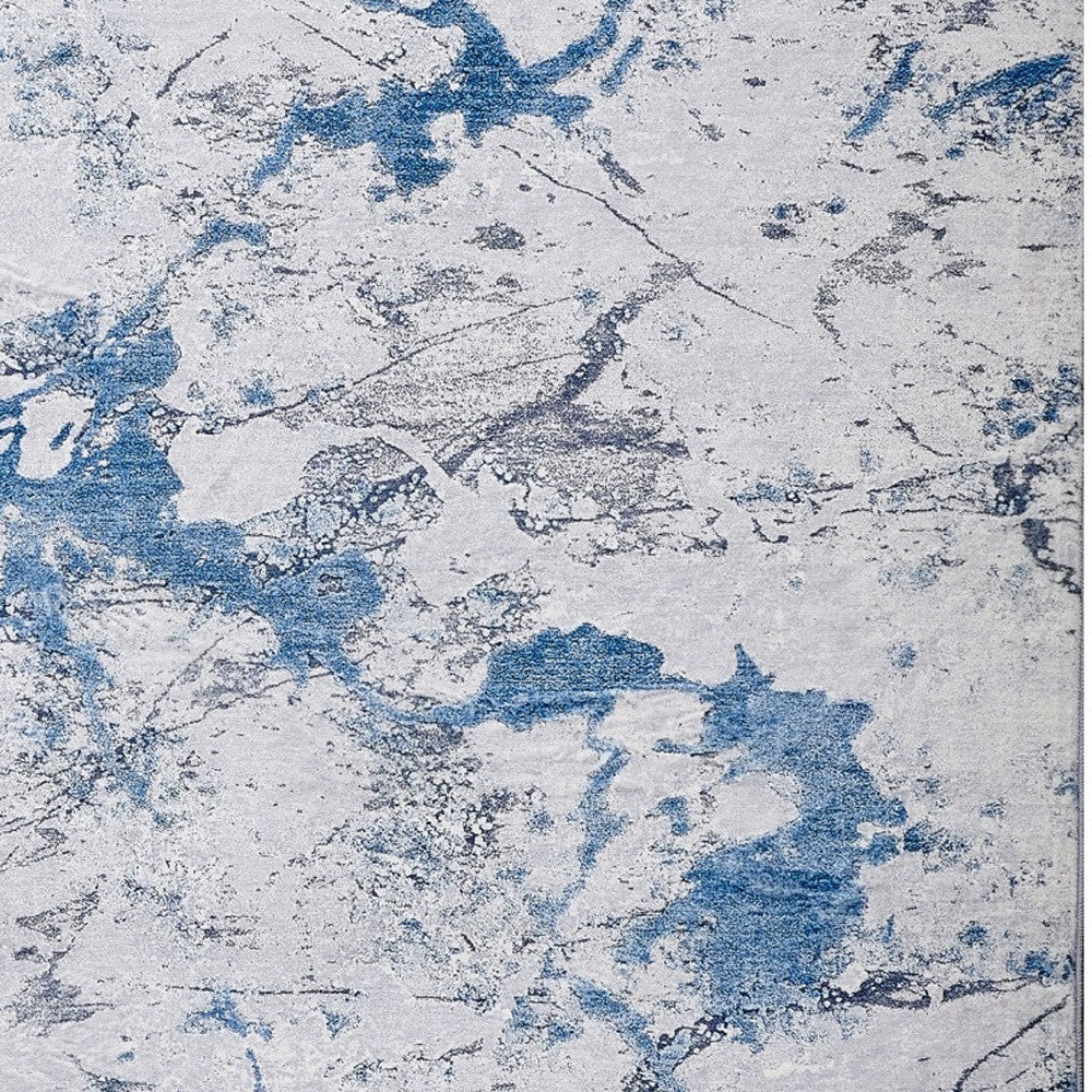 6' x 9' Blue and Silver Abstract Printed Washable Non Skid Area Rug