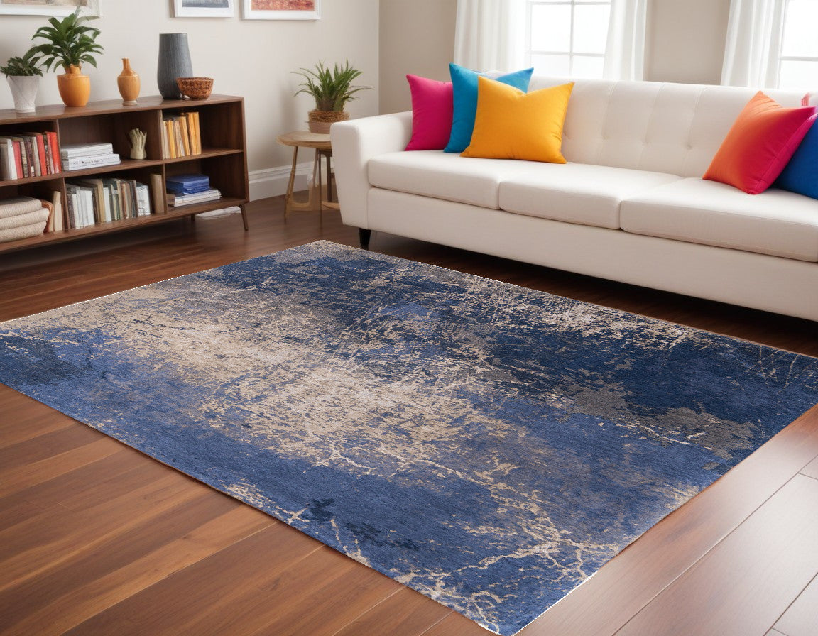 6' X 8' Blue and Gray Abstract Non Skid Area Rug