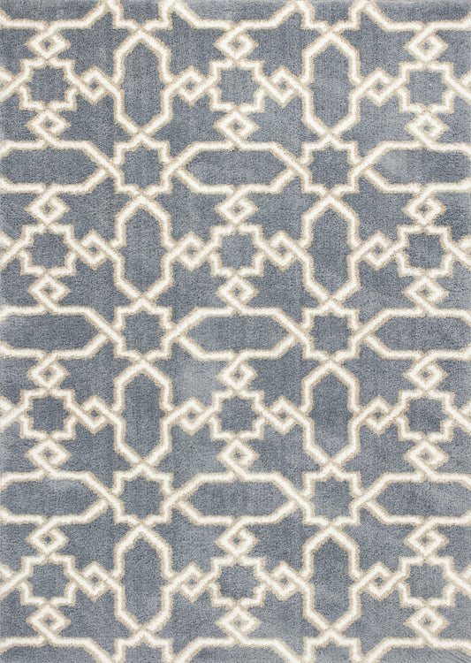 5' X 8' Slate Blue Geometric Pattern Microfiber Indoor Area Rug