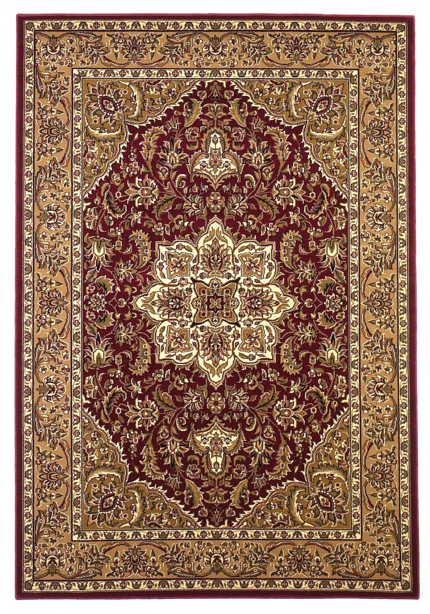 5'X8' Red Beige Machine Woven Floral Medallion Indoor Area Rug