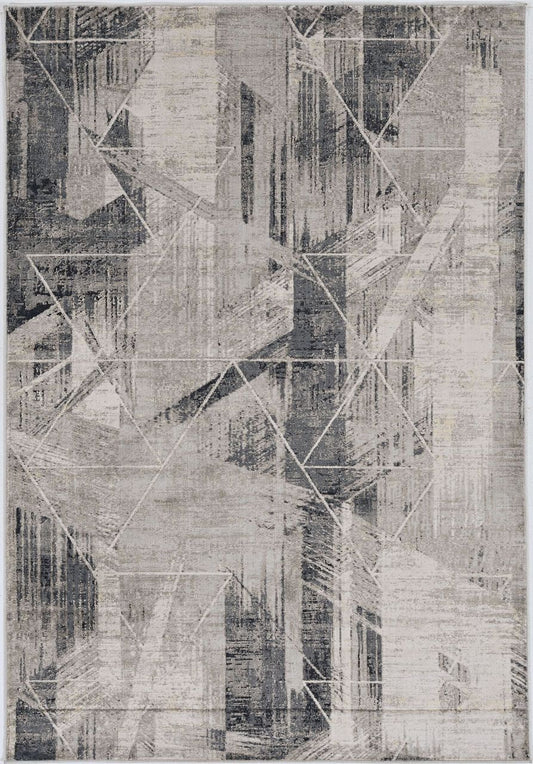 5'X8' Grey Machine Woven Abstract Geometric Indoor Area Rug