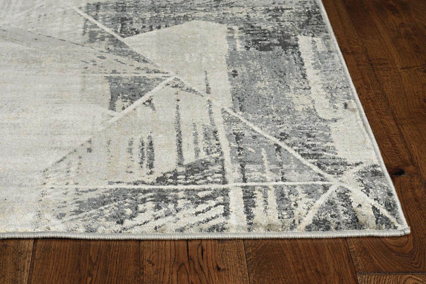 5'X8' Grey Machine Woven Abstract Geometric Indoor Area Rug