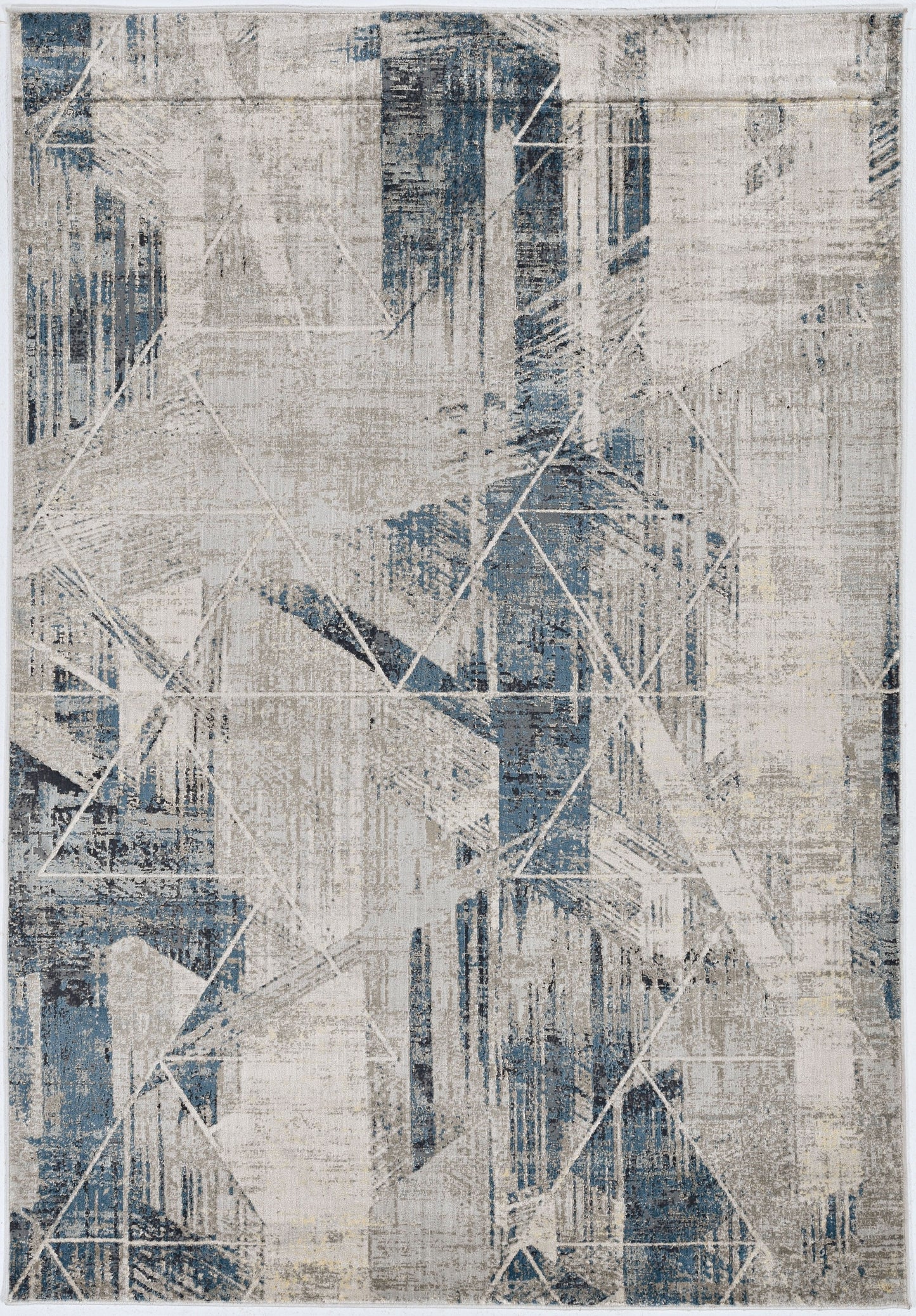 5'X8' Grey Blue Machine Woven Abstract Geometric Indoor Area Rug