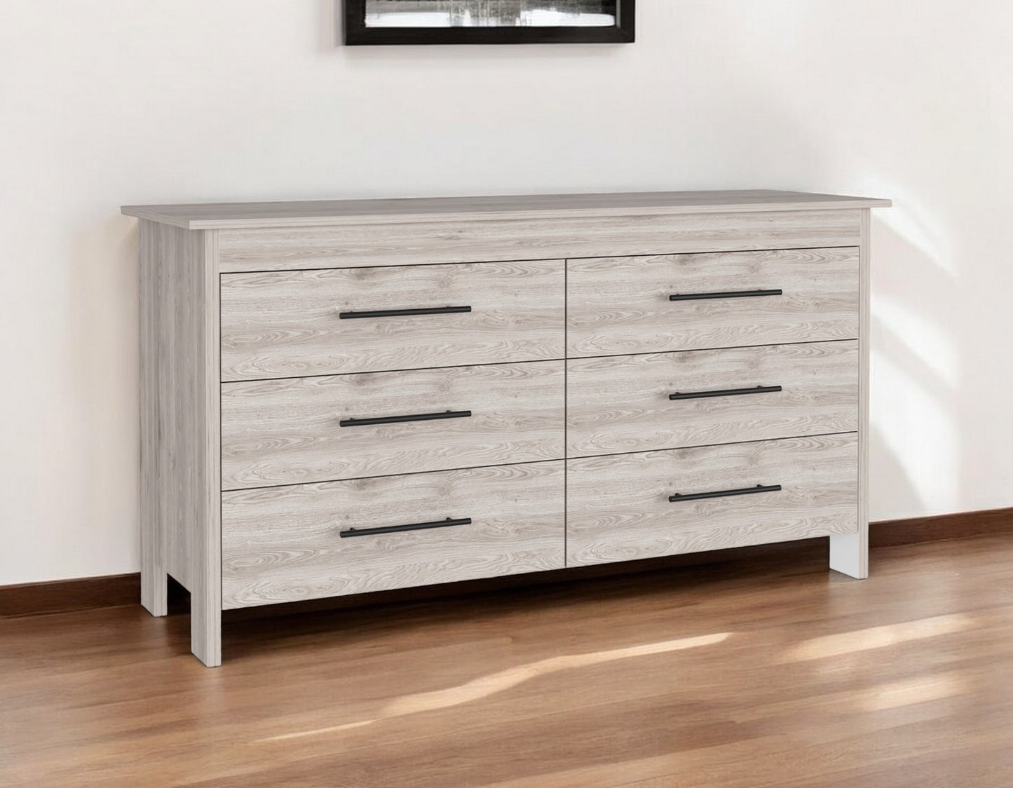 59" Light Gray Six Drawer Double Dresser