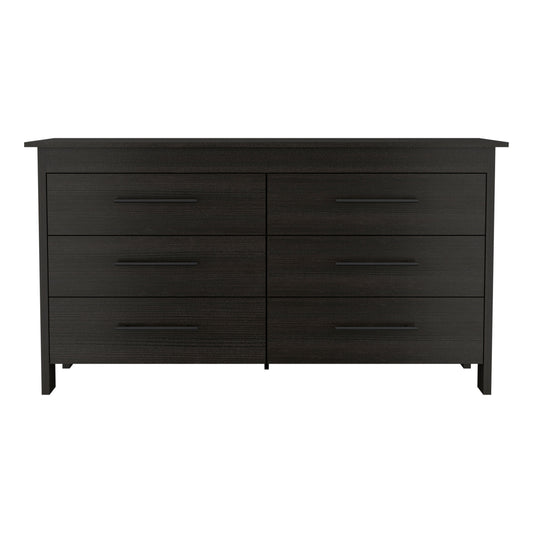 59" Black Six Drawer Double Dresser