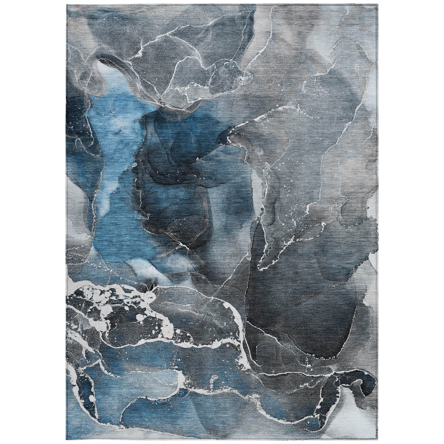 5' X 8' Ivory Blue and Gray Abstract Washable Non Skid Indoor Outdoor Area Rug