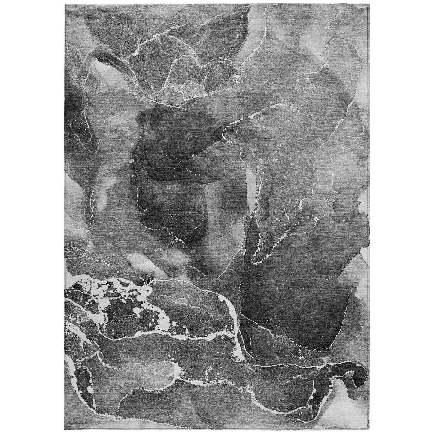 10' X 14' Black Gray and White Abstract Washable Non Skid Indoor Outdoor Area Rug