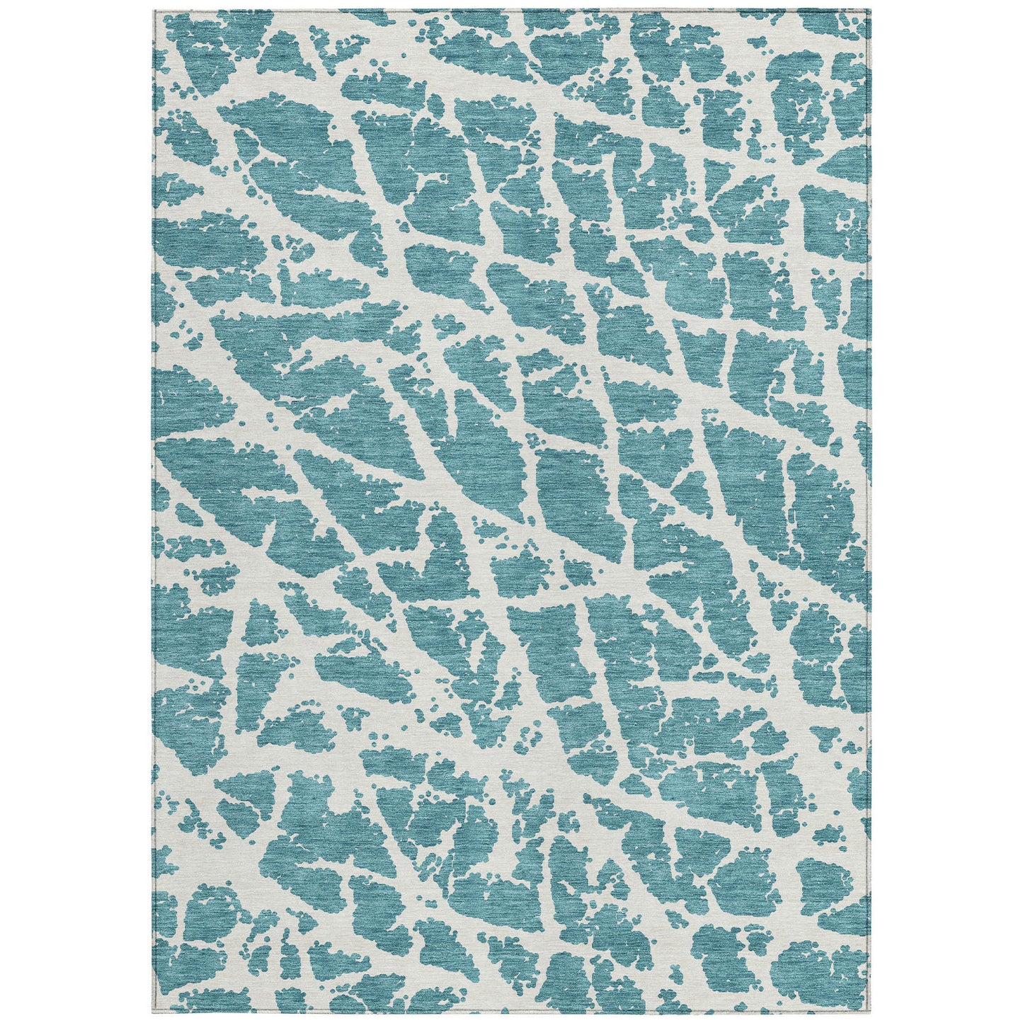 5' X 8' Teal Abstract Washable Non Skid Indoor Outdoor Area Rug