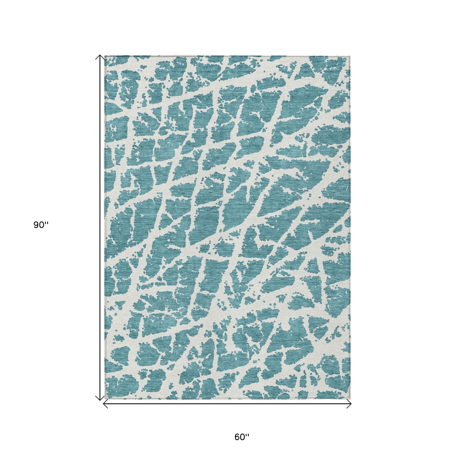 5' X 8' Teal Abstract Washable Non Skid Indoor Outdoor Area Rug