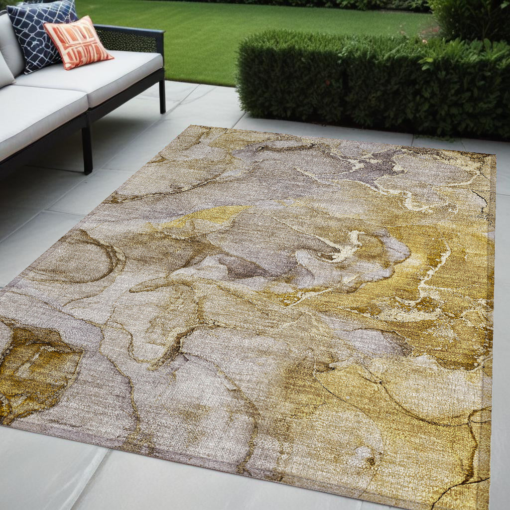 5' X 8' Taupe Abstract Washable Non Skid Indoor Outdoor Area Rug