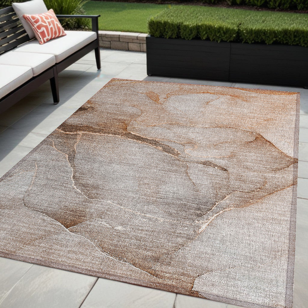 5' X 8' Taupe Abstract Washable Non Skid Indoor Outdoor Area Rug