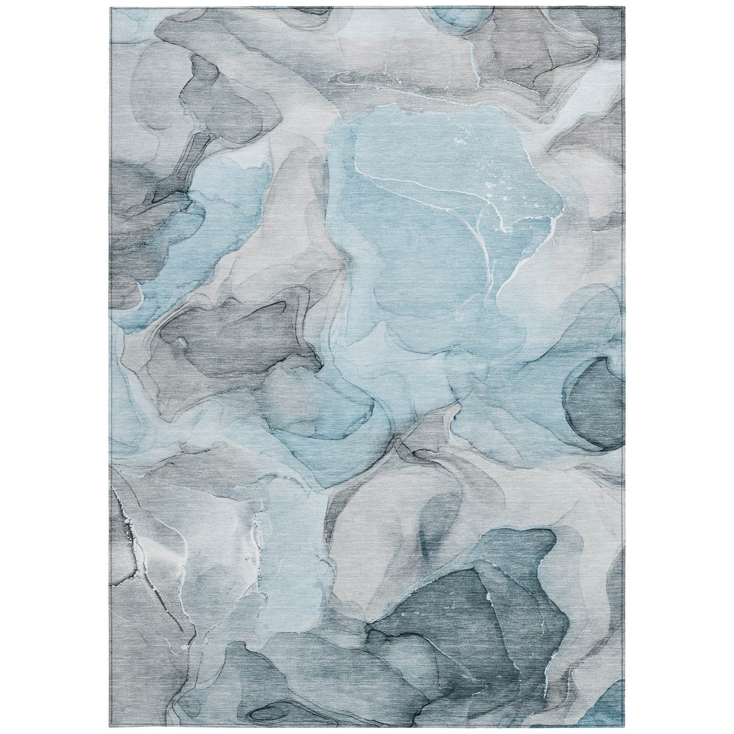 5' X 8' Teal Abstract Washable Non Skid Indoor Outdoor Area Rug