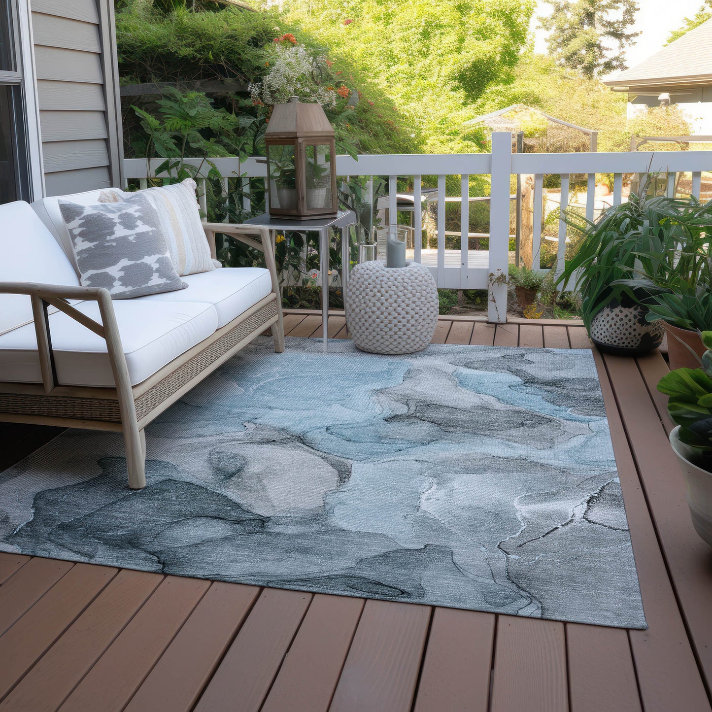 5' X 8' Teal Abstract Washable Non Skid Indoor Outdoor Area Rug