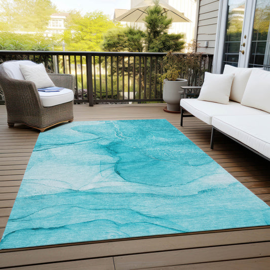 5' X 8' Teal Abstract Washable Non Skid Indoor Outdoor Area Rug