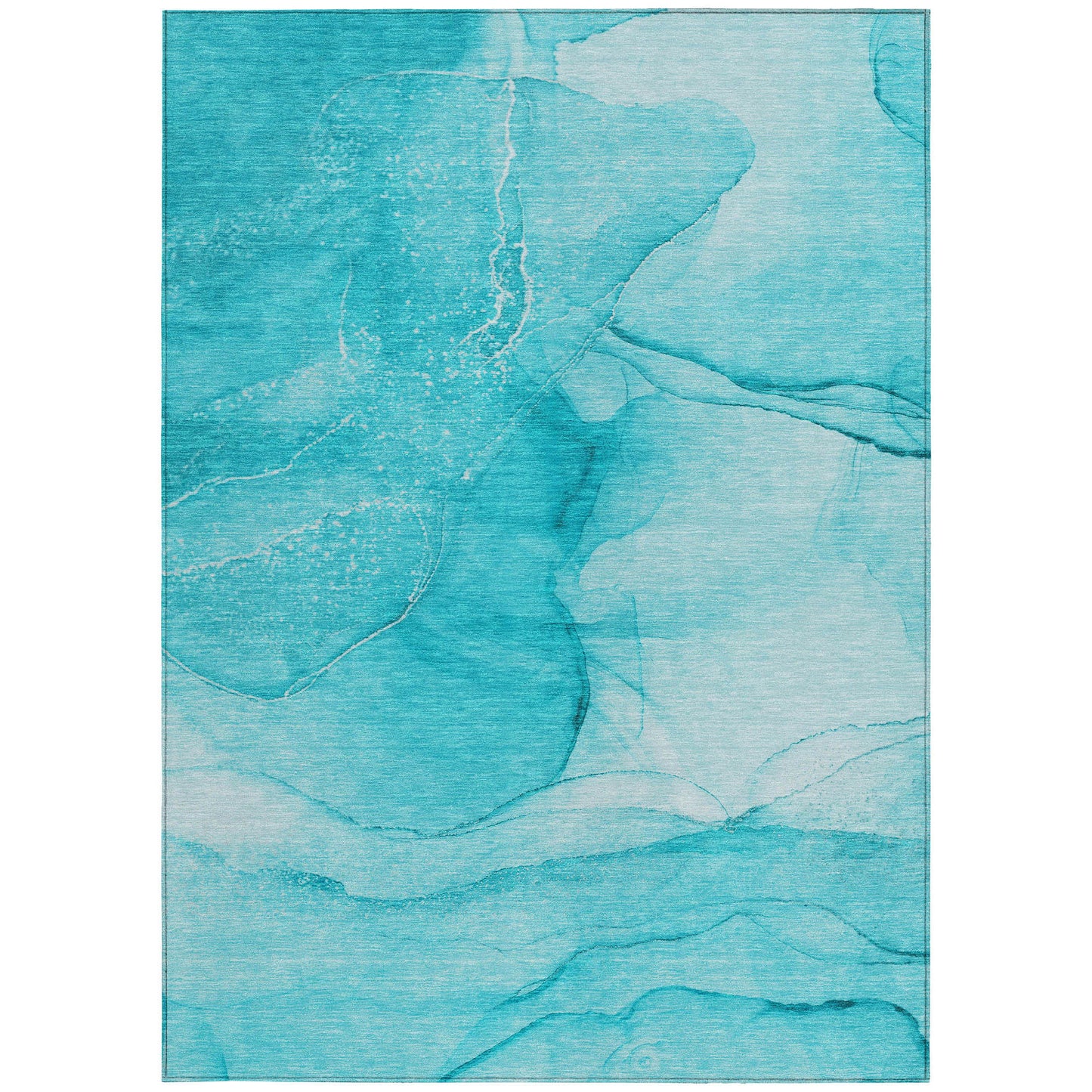 5' X 8' Teal Abstract Washable Non Skid Indoor Outdoor Area Rug