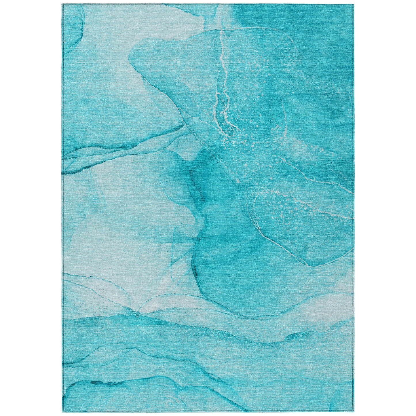 5' X 8' Teal Abstract Washable Non Skid Indoor Outdoor Area Rug