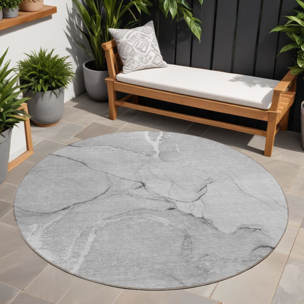 8' Round Gray Round Abstract Washable Non Skid Indoor Outdoor Area Rug