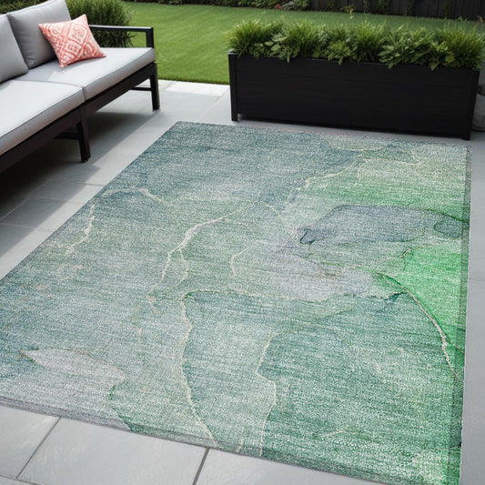 5' X 8' Teal Abstract Washable Non Skid Indoor Outdoor Area Rug