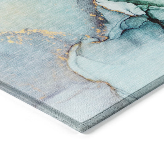 5' X 8' Teal Abstract Washable Non Skid Indoor Outdoor Area Rug