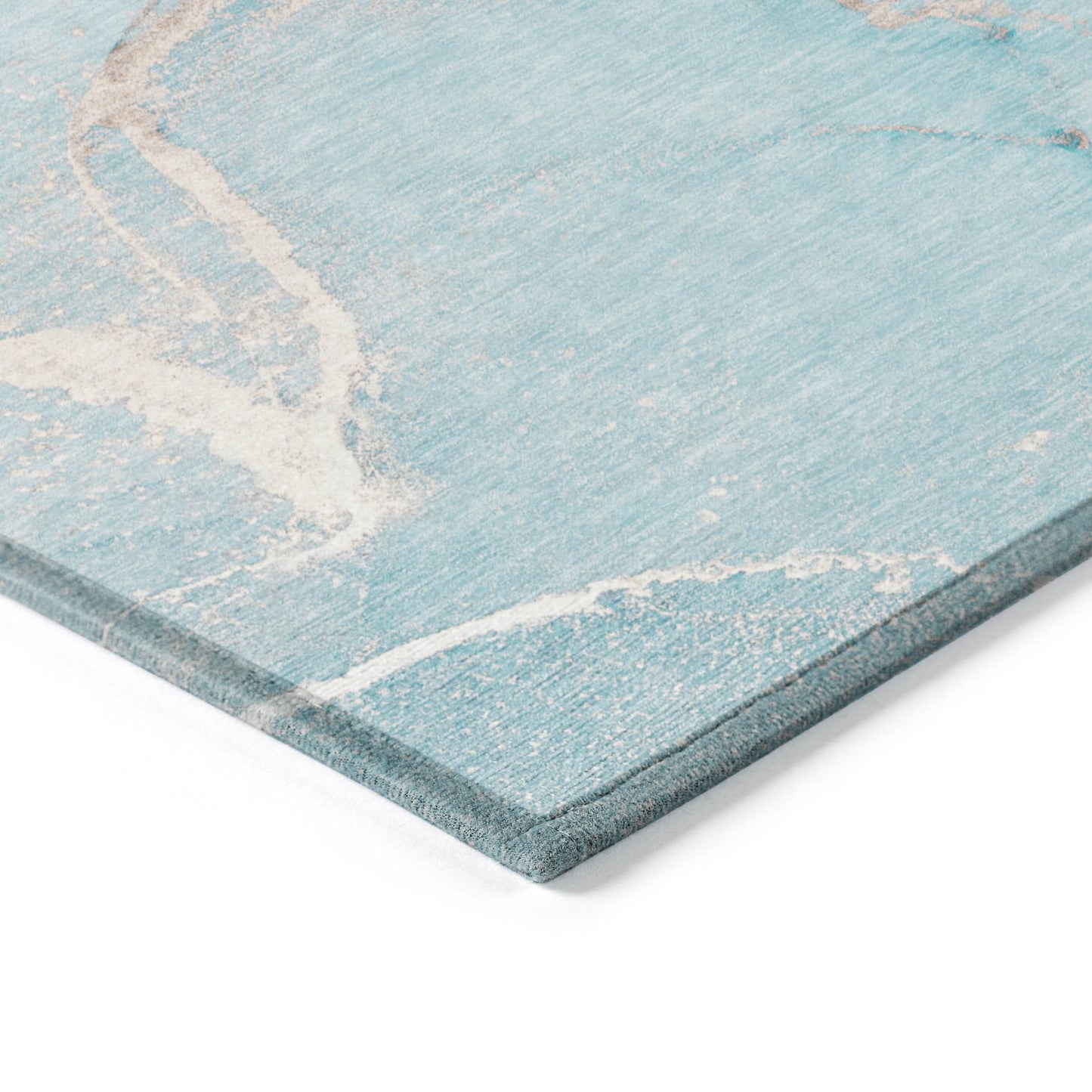 5' X 8' Teal Abstract Washable Non Skid Indoor Outdoor Area Rug