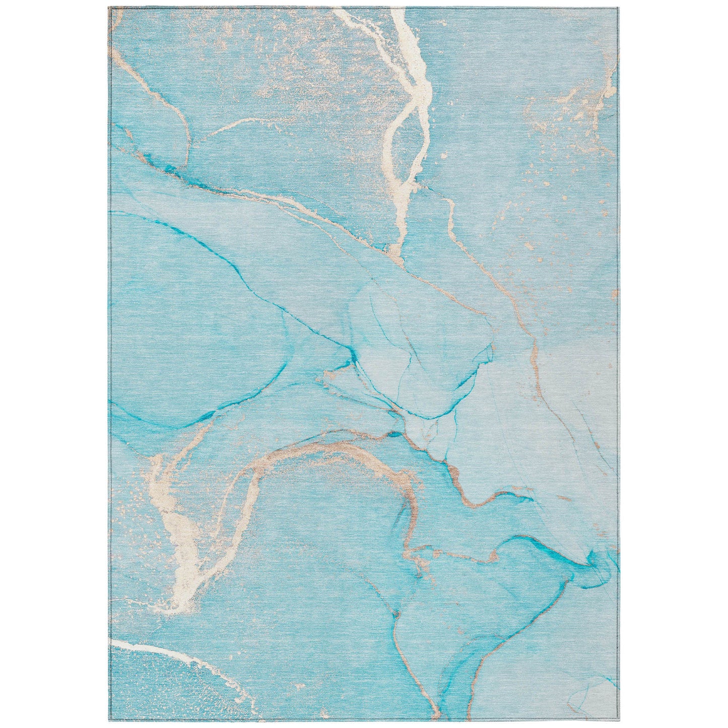 5' X 8' Teal Abstract Washable Non Skid Indoor Outdoor Area Rug