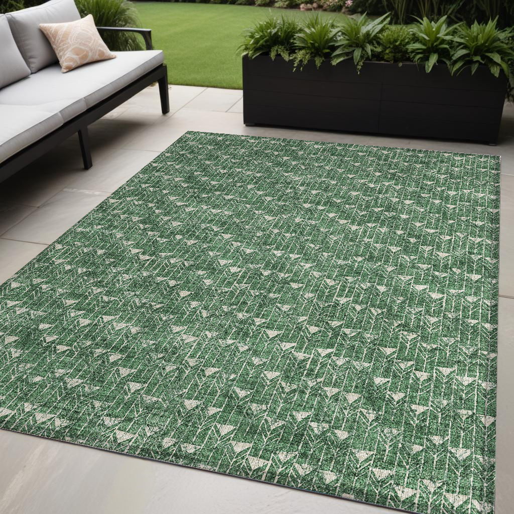 5' X 8' Sage Geometric Washable Non Skid Indoor Outdoor Area Rug