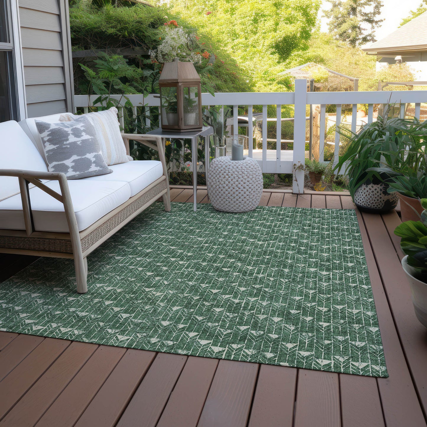 5' X 8' Sage Geometric Washable Non Skid Indoor Outdoor Area Rug