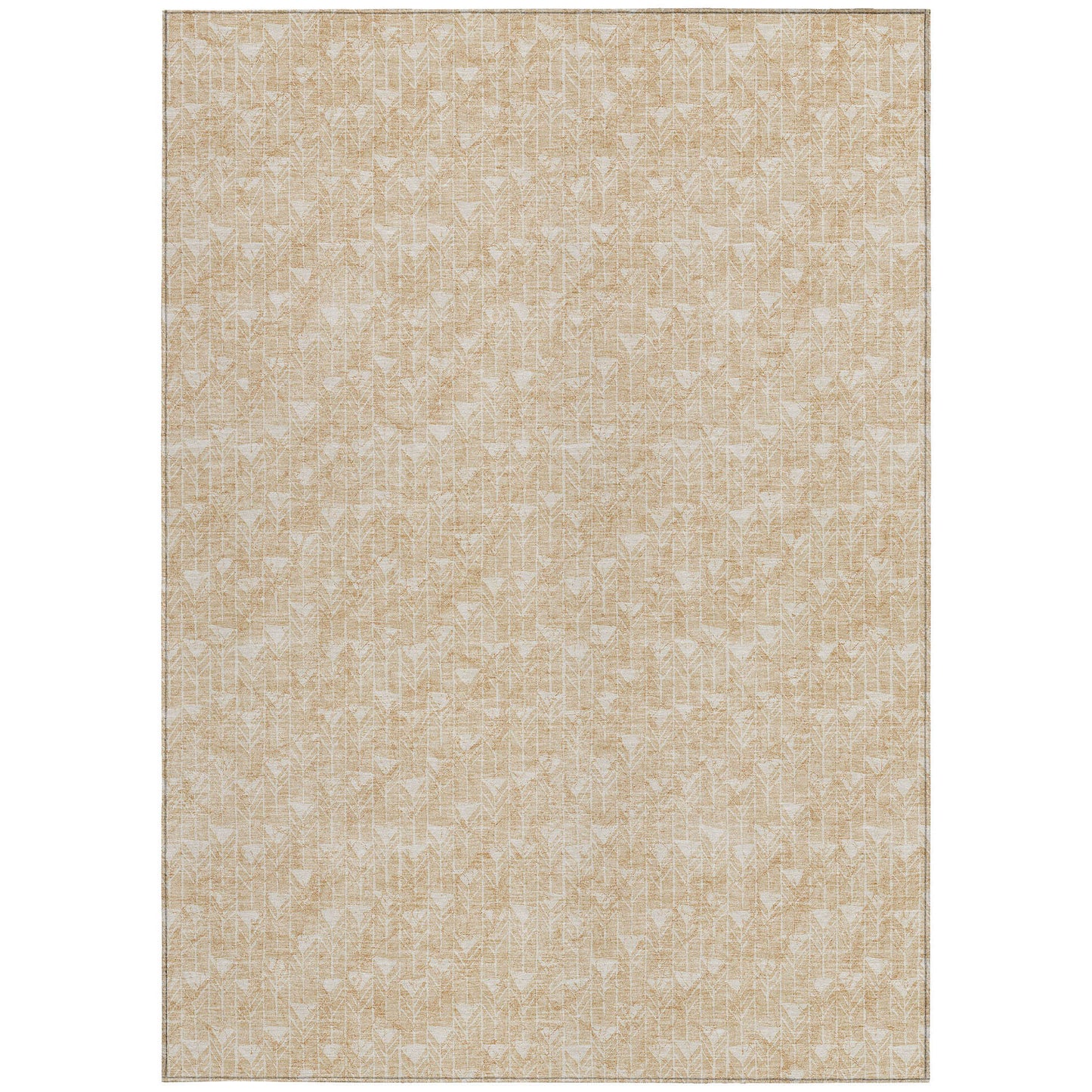 5' X 8' Tan Geometric Washable Non Skid Indoor Outdoor Area Rug