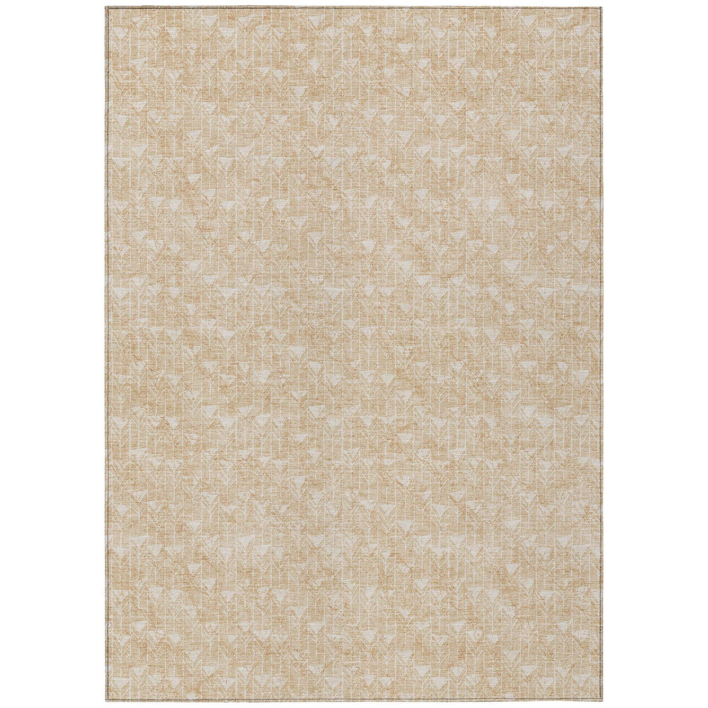 5' X 8' Tan Geometric Washable Non Skid Indoor Outdoor Area Rug