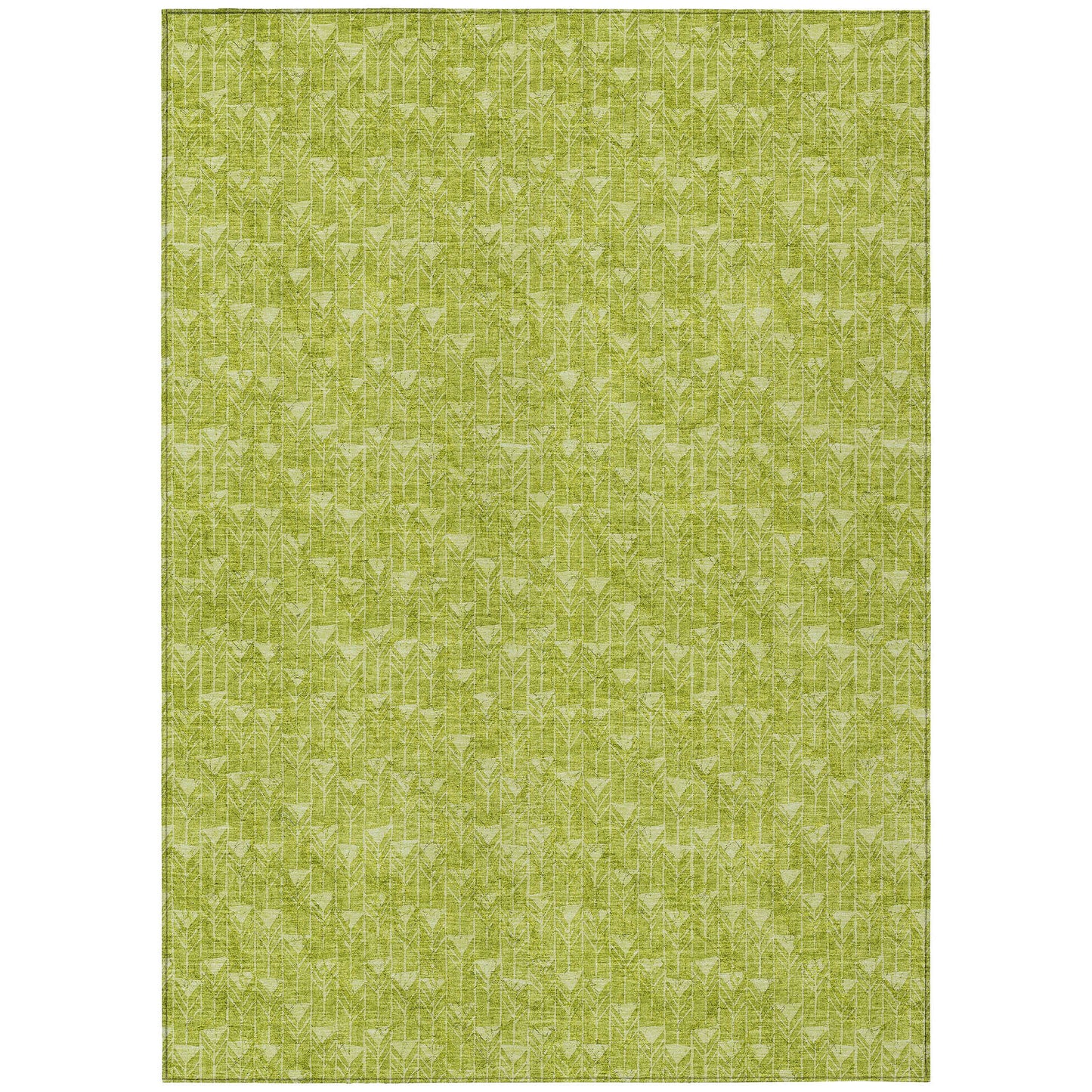 5' X 8' Moss Green Geometric Washable Non Skid Indoor Outdoor Area Rug