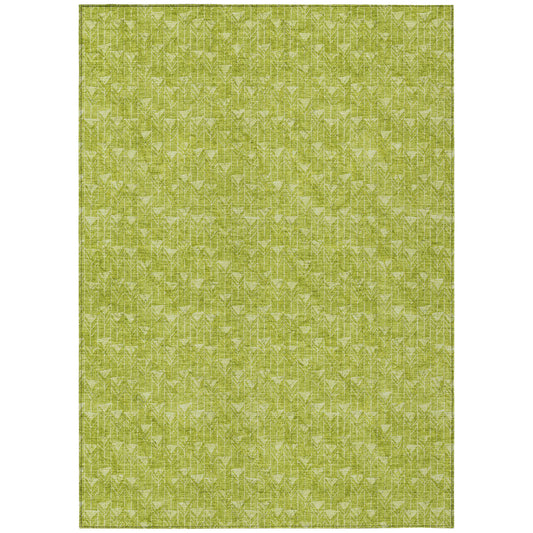 5' X 8' Moss Green Geometric Washable Non Skid Indoor Outdoor Area Rug