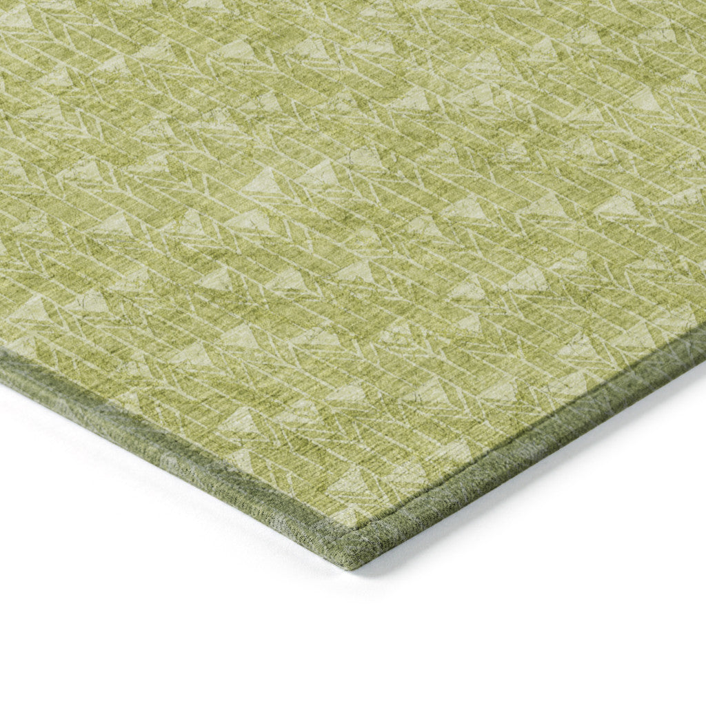 5' X 8' Moss Green Geometric Washable Non Skid Indoor Outdoor Area Rug