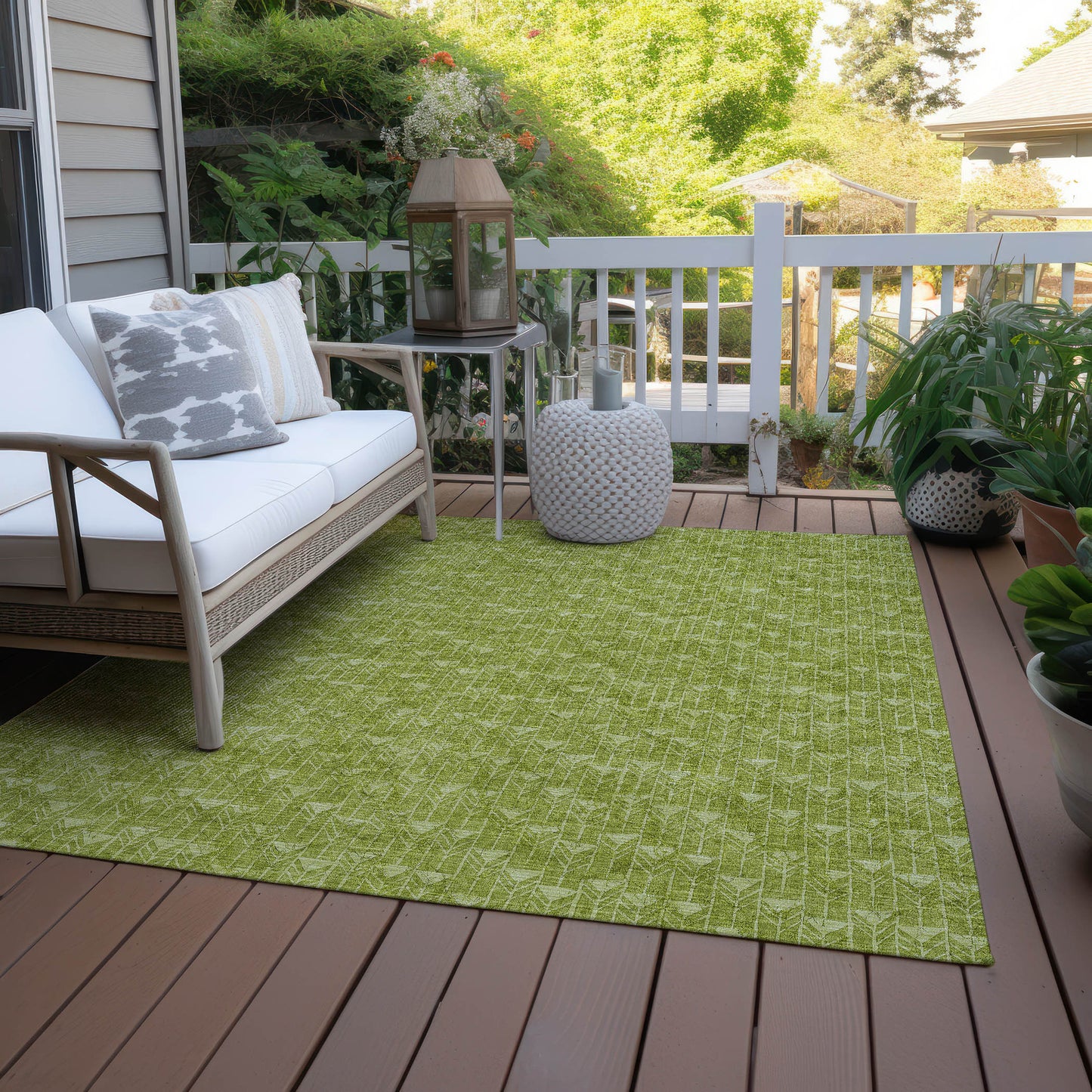 5' X 8' Moss Green Geometric Washable Non Skid Indoor Outdoor Area Rug