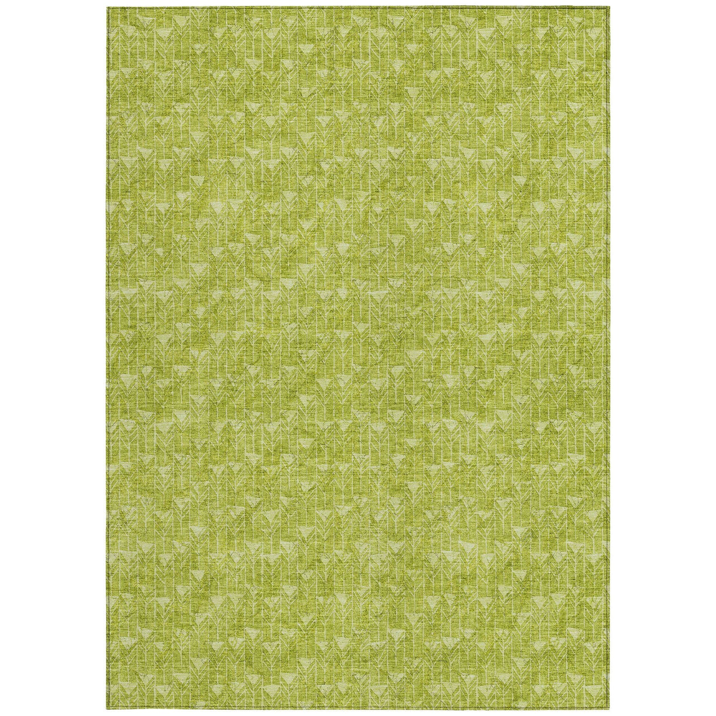 5' X 8' Moss Green Geometric Washable Non Skid Indoor Outdoor Area Rug