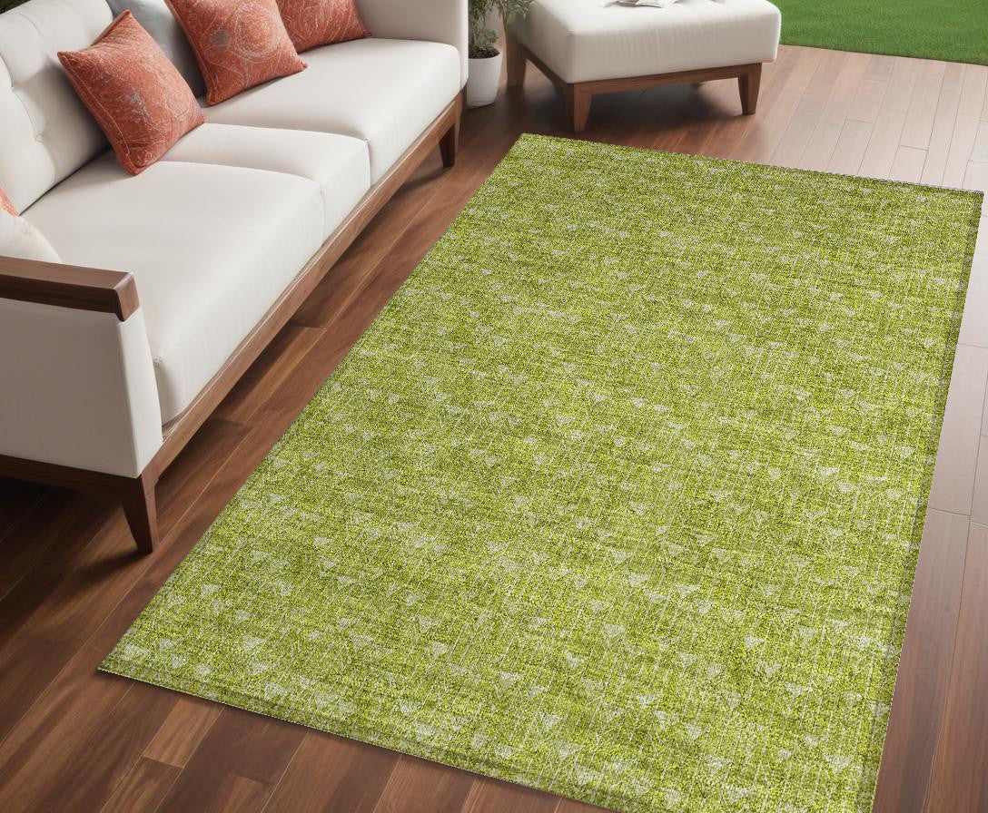 5' X 8' Moss Green Geometric Washable Non Skid Indoor Outdoor Area Rug