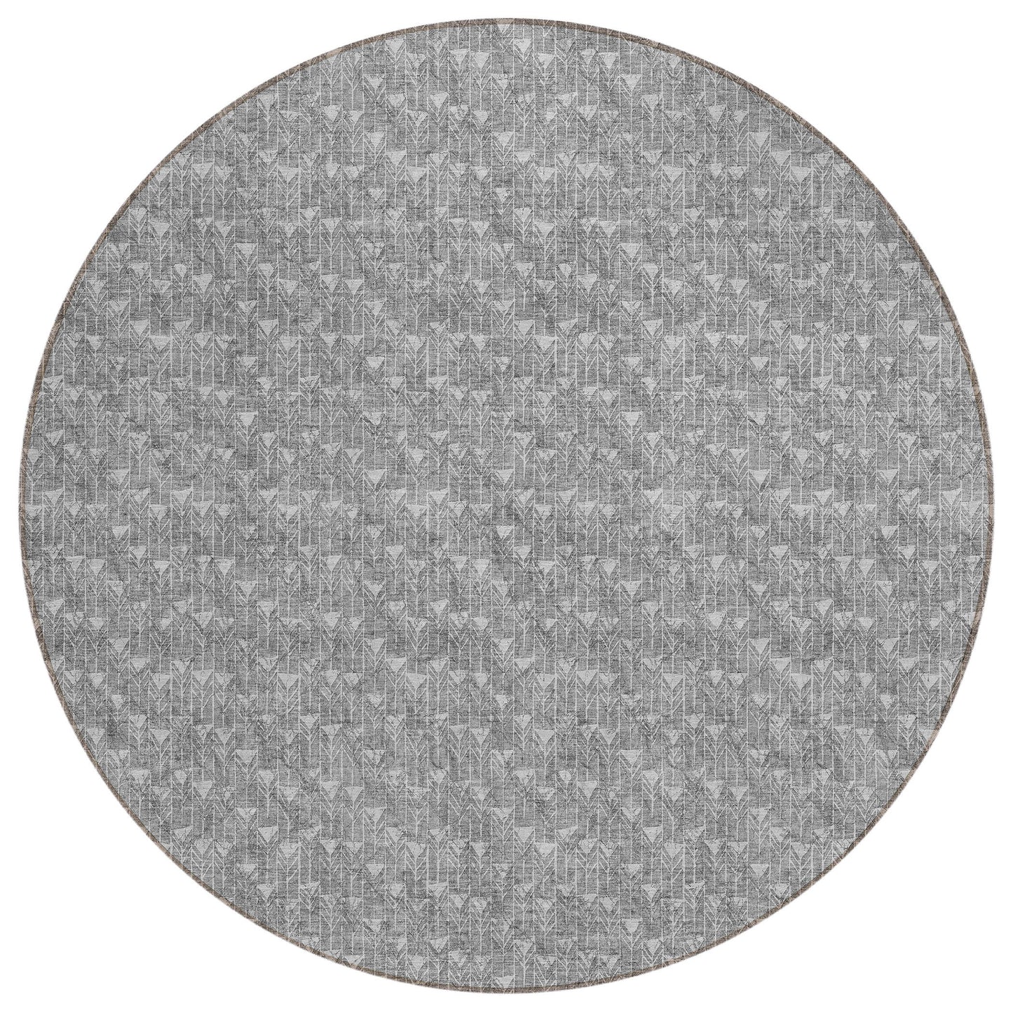 8' Round Gray Round Geometric Washable Non Skid Indoor Outdoor Area Rug