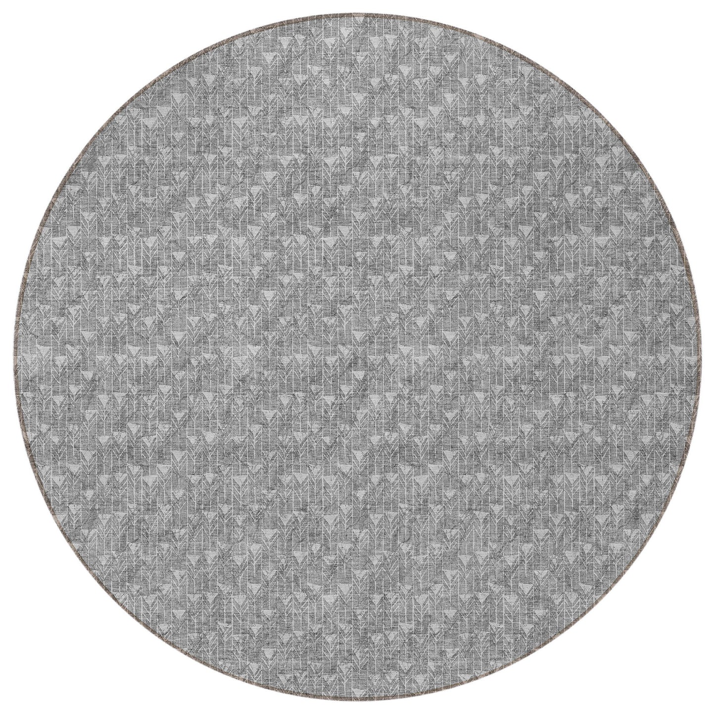 8' Round Gray Round Geometric Washable Non Skid Indoor Outdoor Area Rug