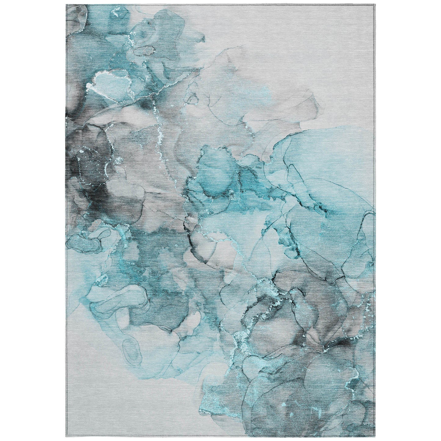 5' X 8' Teal Abstract Washable Non Skid Indoor Outdoor Area Rug