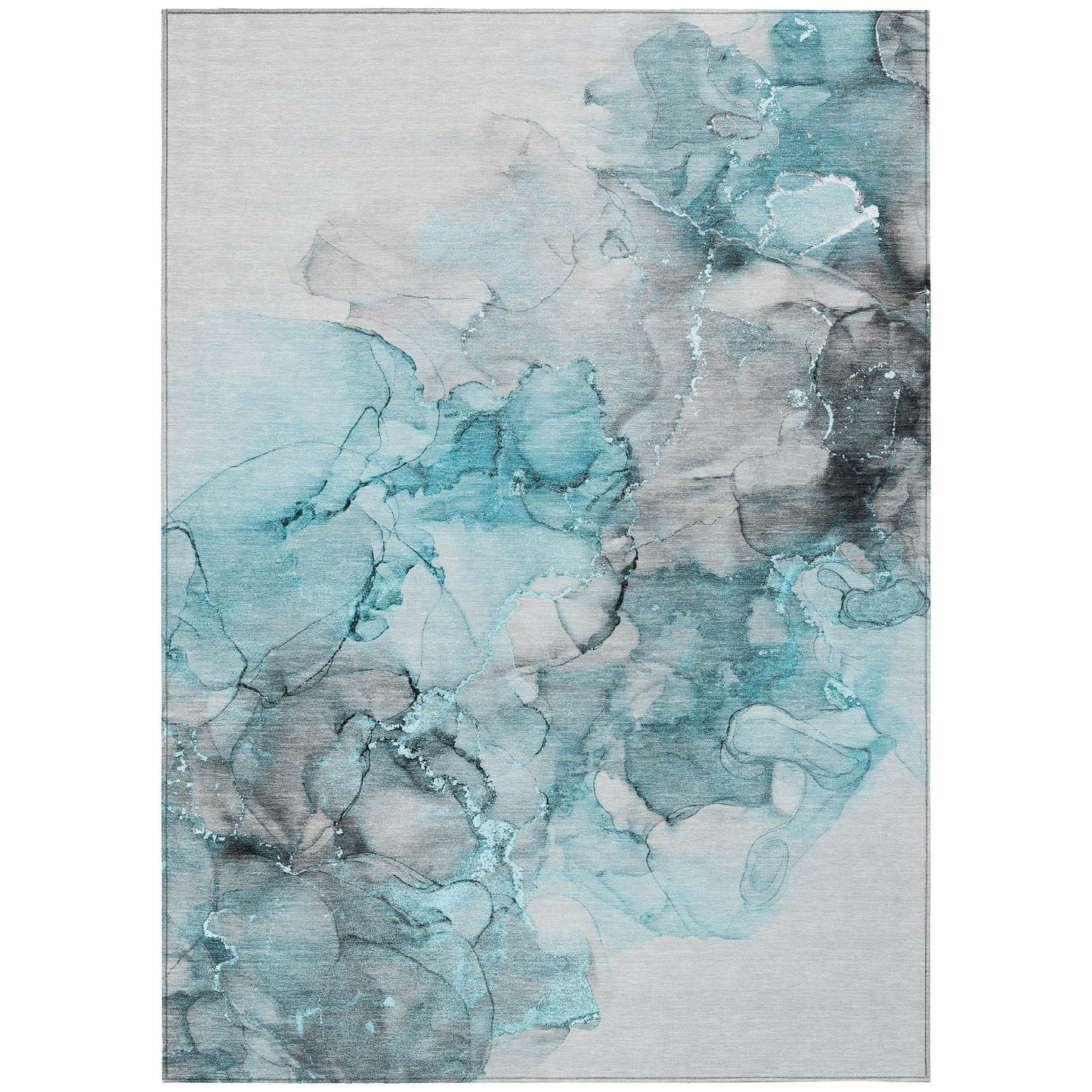 5' X 8' Teal Abstract Washable Non Skid Indoor Outdoor Area Rug