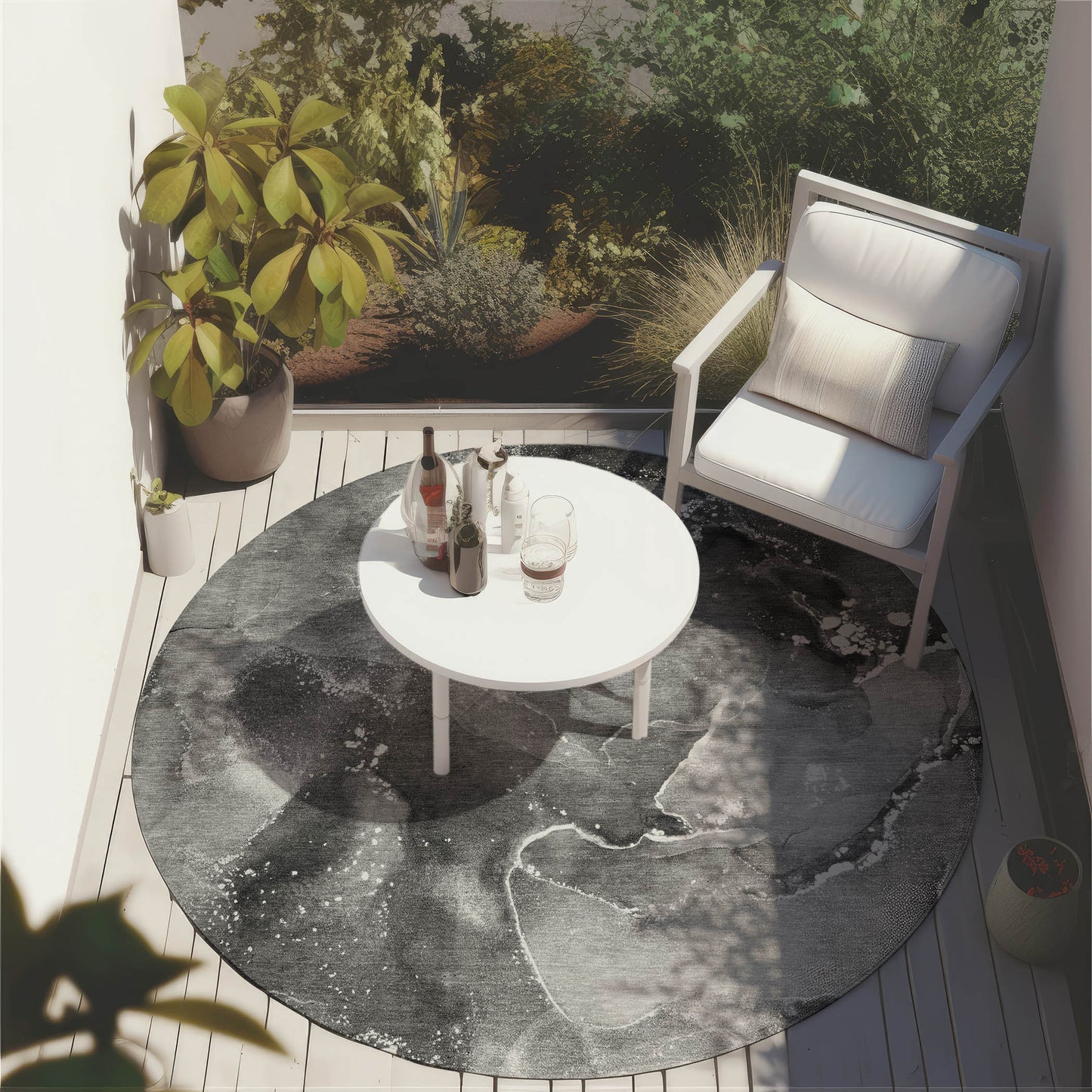 8' Round Gray Round Abstract Washable Non Skid Indoor Outdoor Area Rug