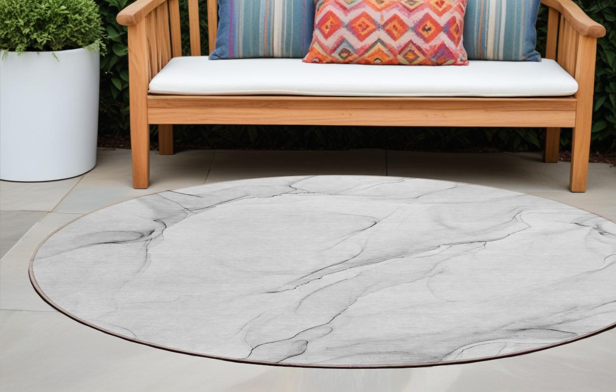 8' Round Gray Round Abstract Washable Non Skid Indoor Outdoor Area Rug