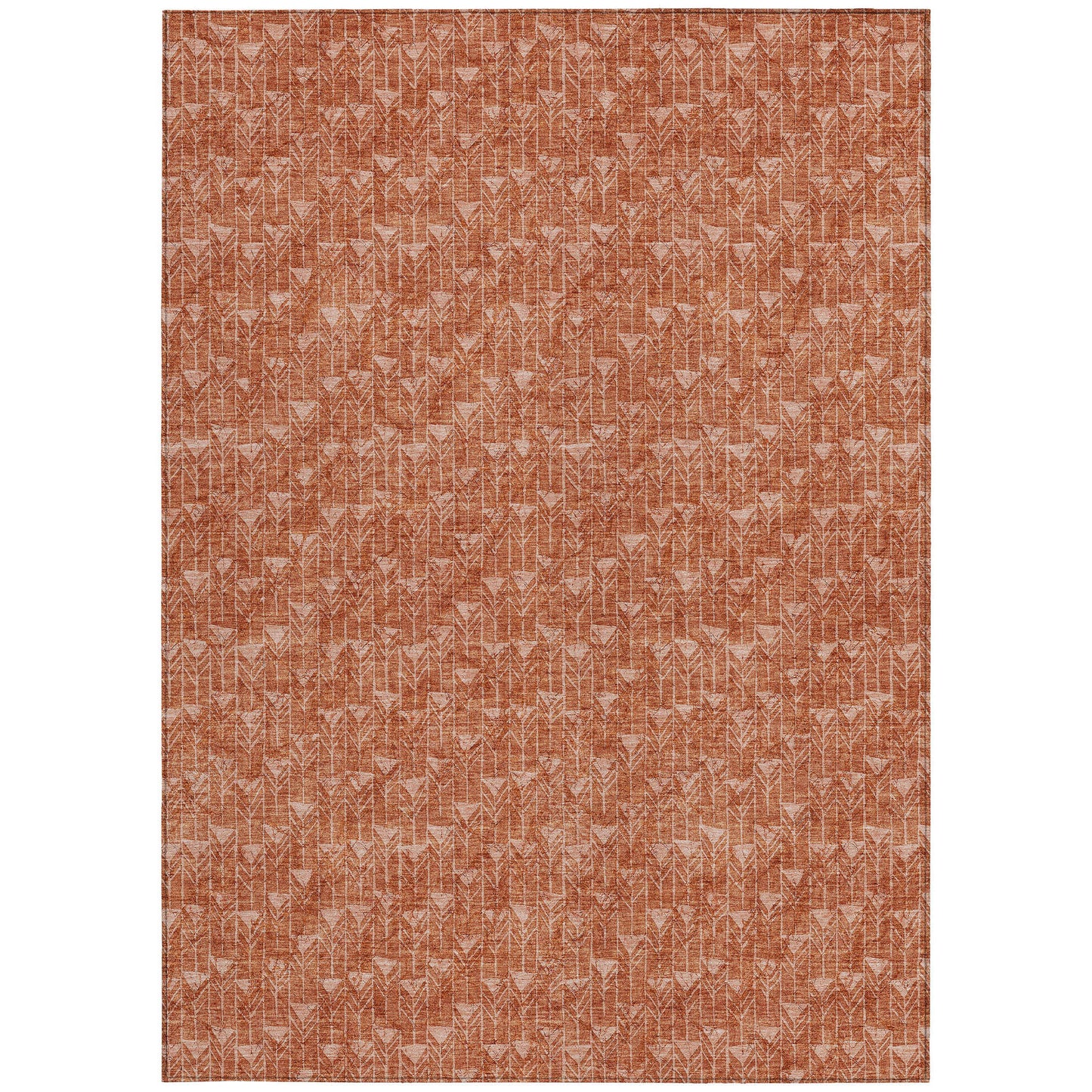 5' X 8' Terra Cotta Geometric Washable Non Skid Indoor Outdoor Area Rug