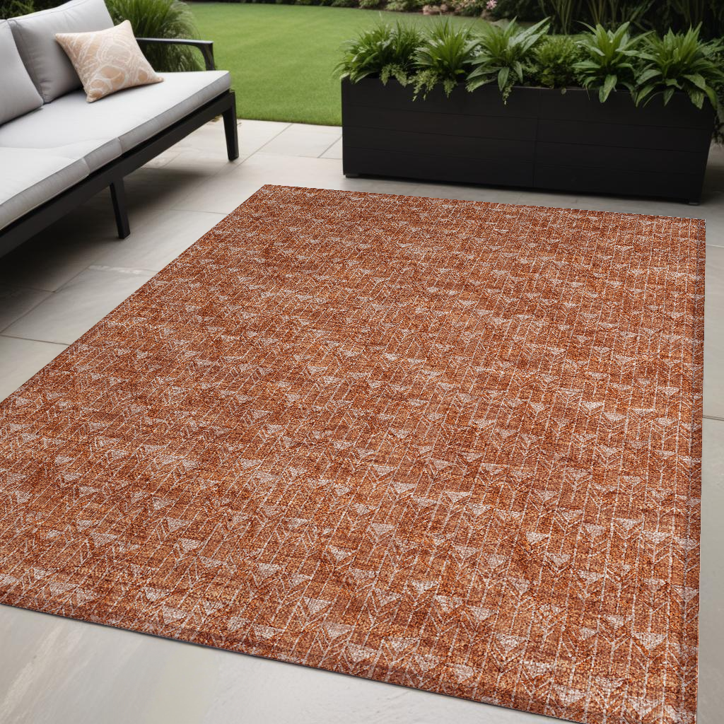 5' X 8' Terra Cotta Geometric Washable Non Skid Indoor Outdoor Area Rug