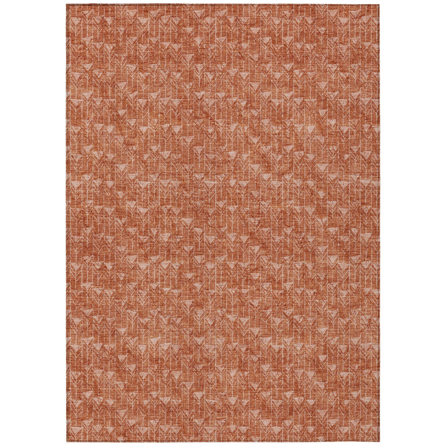 5' X 8' Terra Cotta Geometric Washable Non Skid Indoor Outdoor Area Rug