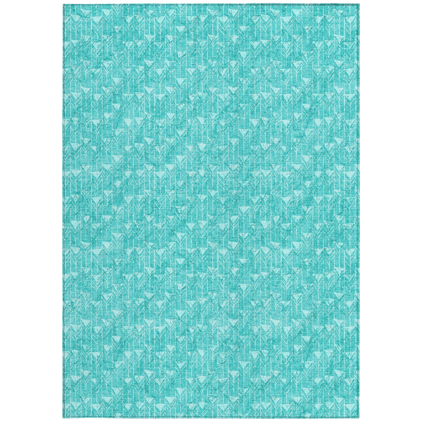 5' X 8' Turquoise Geometric Washable Non Skid Indoor Outdoor Area Rug