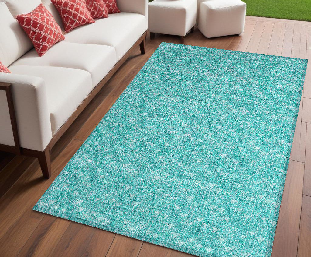 5' X 8' Turquoise Geometric Washable Non Skid Indoor Outdoor Area Rug