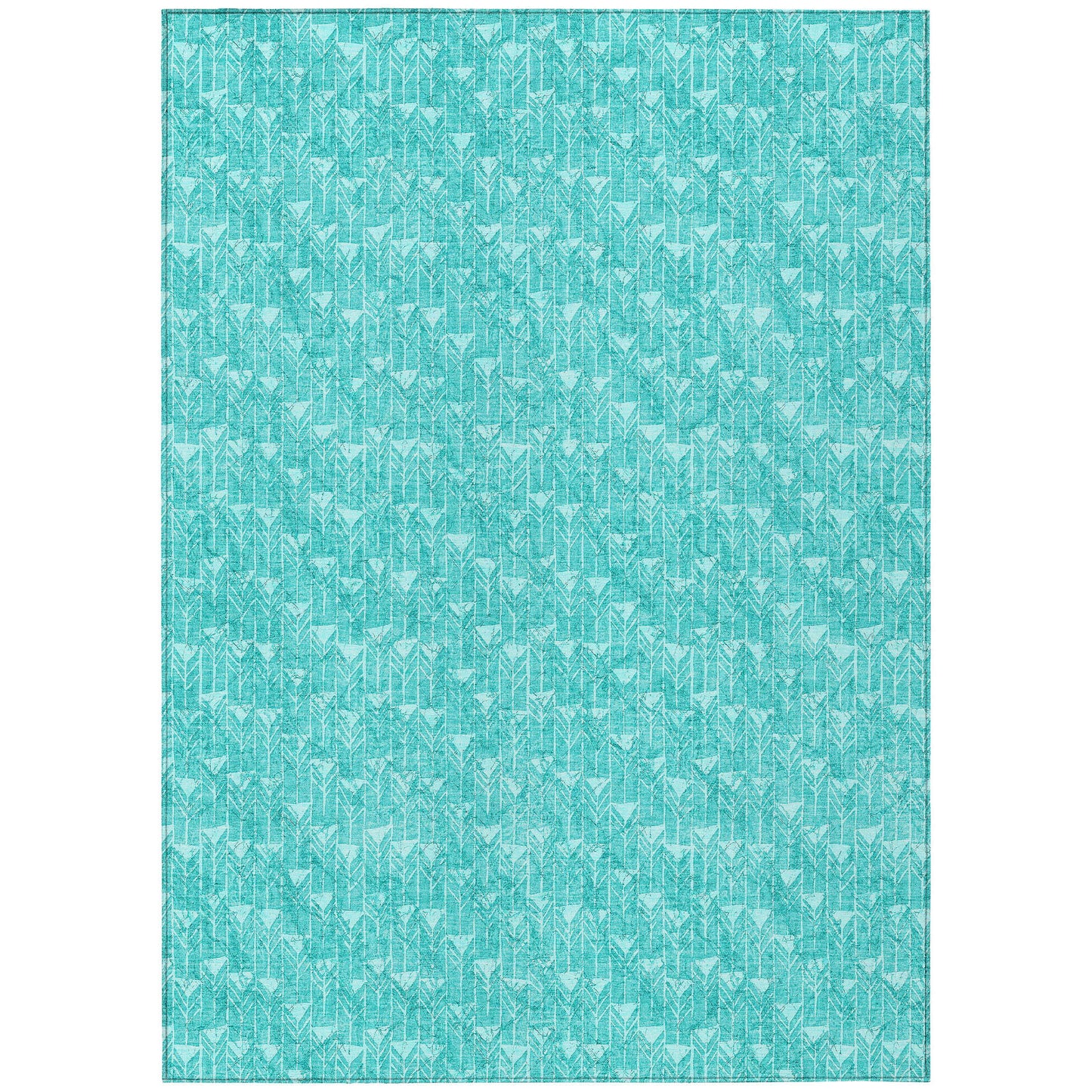 5' X 8' Turquoise Geometric Washable Non Skid Indoor Outdoor Area Rug