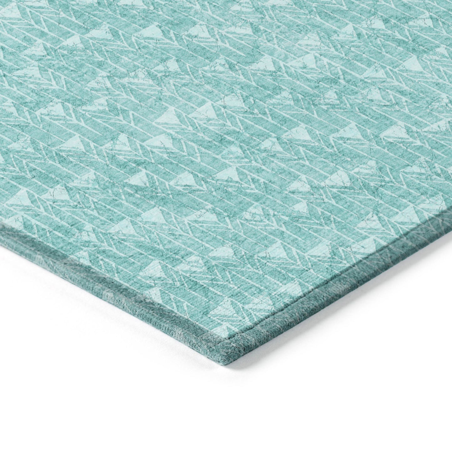 5' X 8' Turquoise Geometric Washable Non Skid Indoor Outdoor Area Rug